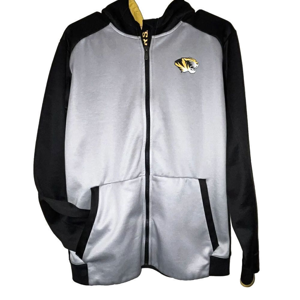 MISSOURI TIGERS YOUTH SZ XL GREY HI-TECH LONG SLEEVE‎ FULL ZIP JACKET